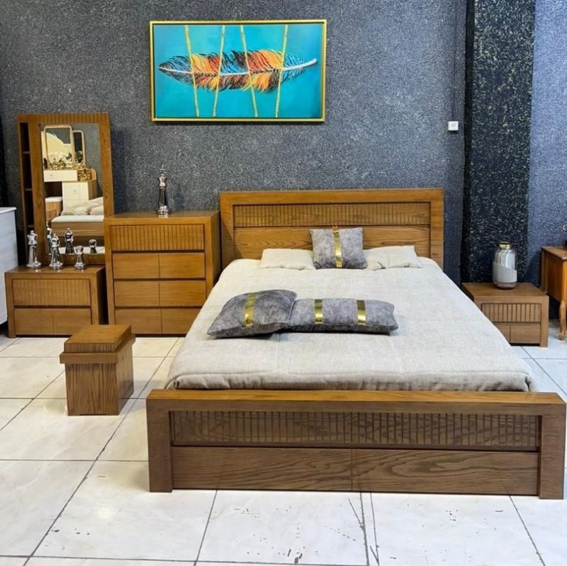 سرویس خواب کامل مدل روما تمام mdf روکش بلوط